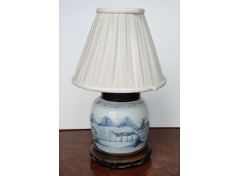 Antique Chinese Canton Blue & White Porcelain Ginger Ja & Rosewood  Table Lamp