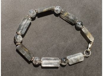 Vintage Sterling Silver Rutilated & Tourmalinated Quartz Bracelet