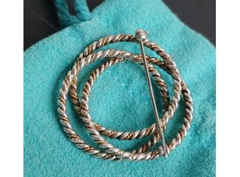 Rare Tiffany & Co. 18k & Sterling Silver Braided Rope Tri-Circles Brooch