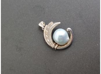 Sterling Silver Baroque Pearl Crescent Moon Pendant