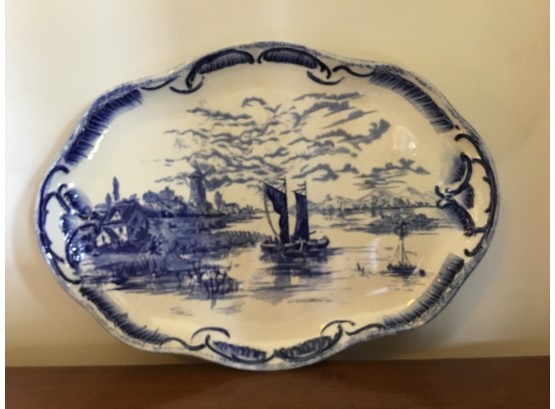 England Blue And White Platter