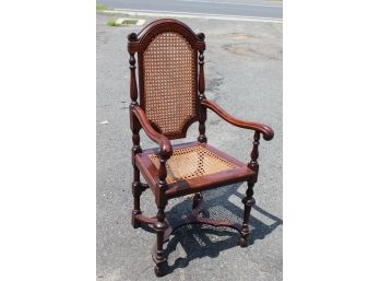 Single Wood & Rush Arm Chair - Needs Repair