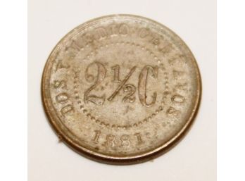 1881 Colombian  2 1/2 Centavos Coin