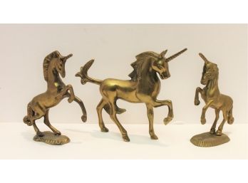 Three Vintage Solid Brass Unicorn Figurines