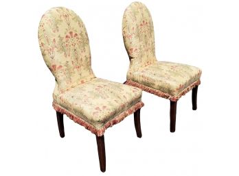 Pair Of Two Handsome Fringed Upholstered Parson Dining Chairs