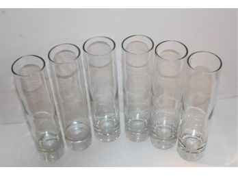 Six Clear Blown Glass Bud Vases 7 5/8' Tall