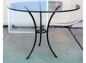 Small Black Wrought Iron Round Glass Top Side/Occasional Table
