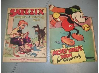 RARE 1930's Mickey Mouse & Skeezix Coloring Books - Circa 1933-1935