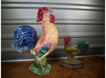 Great HUGE Ceramic Rooster (Made In Italy By VETRI) Very Cool Cast Iron Door Stop