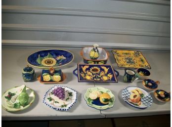 17 Pc Italian Pottery Lot - Nice Lot - Great Colors - Lots Of Pieces !