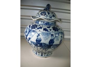 Lovely Vintage ? Antique ? Asian Jar W/ Foo Dog Finial On Lid - HUGE PIECE !