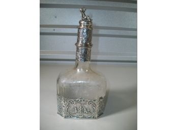 Incredible Antique Sterling Silver Liqueur Bottle W/Cherubs & Etched Glass