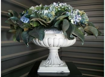 Georgous Classical Urn With Faux Hydrangeas - Great Display Piece !
