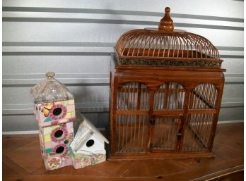 Large Asian Bird Cage & 'Mosaic Porcelain' Bird House - Nice Lot !