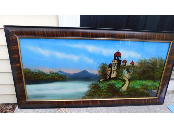 Large Vintage Reverse Painting On Glass