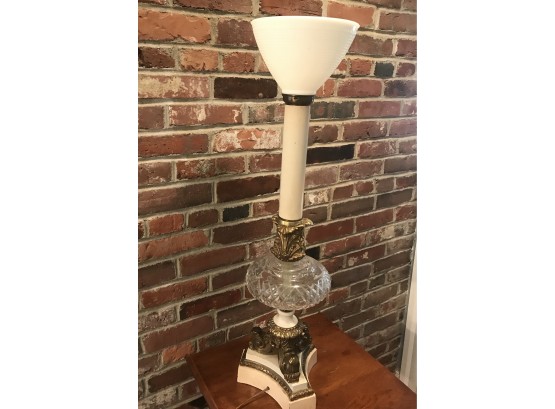 Stiffel Style Cut Glass Marble Base Brass Lamp