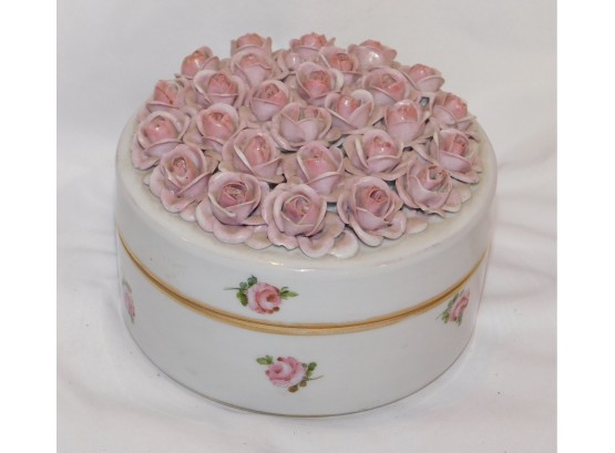Germany Stamped Floral Rose Porcelain Covered Trinket Bowl