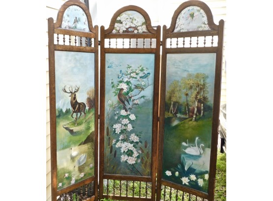 Early 20th C Hand Painted 3 Panel Screen
