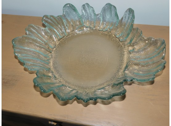 Decorative Ice Blue/ Green Flame Style Deep Glass Plate