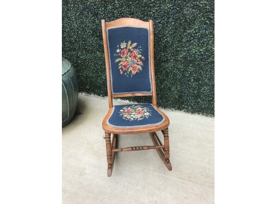 Antique Needlepoint Upholstered Rocking Chair