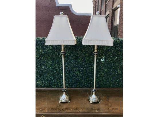 Pair Of Candlestick Lamps With Linen Shades