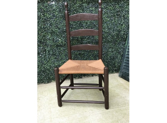 Antique Ladder Back Chair With Rush Seat