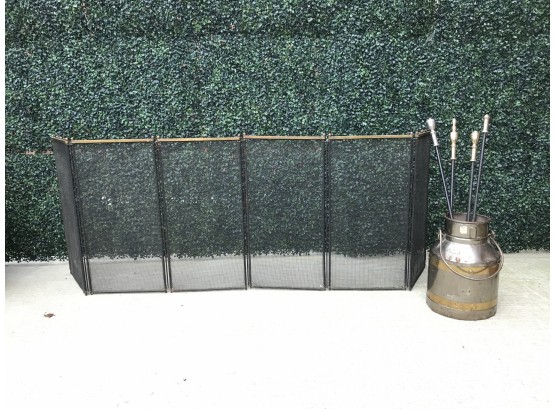 Antique Accordion Fireplace Screen And Accessories