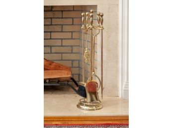 Heavy Brass Fireplace Tools & Wood Grate
