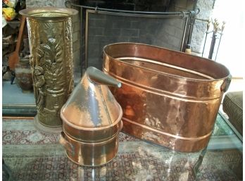 Three Piece Copper / Brass Items,  Whiskey Still, Wash Tub,  Umbrella Stand - NICE !