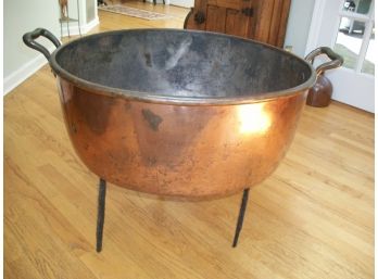 Incredible Antique Copper Apple Butter Pot W/ Stand - Early American Piece