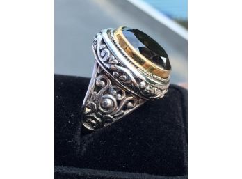 Beautiful David Yurman Style Ring Sterling Silver W/Large Smoky Topaz
