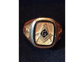 Fantastic Vintage 14kt Gold & Enamel Masonic Ring - 5.5 Dwt - RARE PIECE !