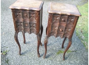 Pair Carved Antique French Style Two Drawer Stands - Paint Or Restore Them !