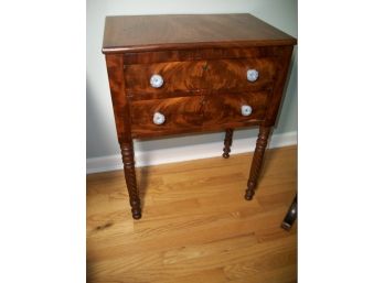 Gorgeous Two Drawer Empire Stand Circa 1850's - Incredible Bookmatched Veneer