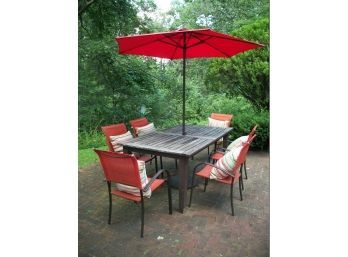Six  Hampton Bay Outdoor Chairs - Take Or Leave Table &  Pillows, Umbrella