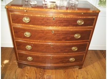 BAKER Furniture - Four Drawer  Hepplewhite Style Bow Front - Chest Banded / Inlaid