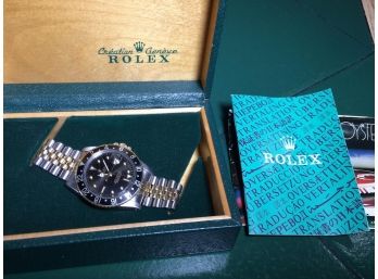 Incredible Mens ROLEX GMT Master - 18k & Stainless Box & Booklet 'ESTATE FRESH' - 100% Authentic