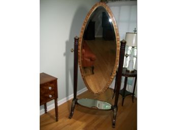 Stunning Antique Oval Cheval Dressing Mirror - Satinwood W/Bronze Ormolu Details