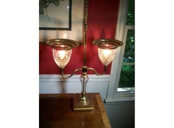 Lovely Waterford Crystal Double Lamp - Brass Base - Works Perfect (Rare Piece)
