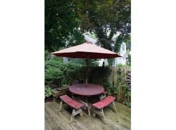 Painted Round Picnic Table With Umbrella