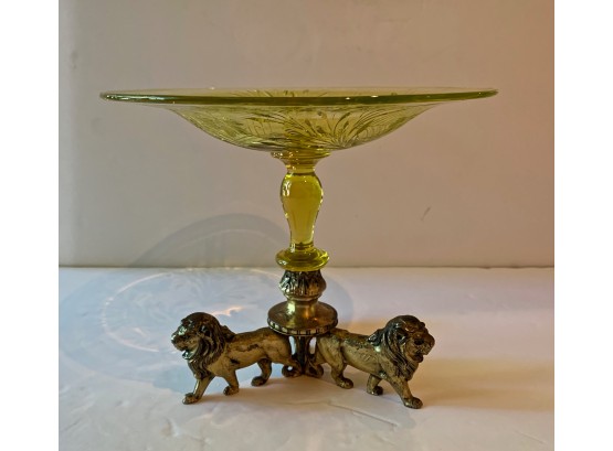 Beautiful Cut Crystal Compote W/ Lion Stand (Valued $998.00)