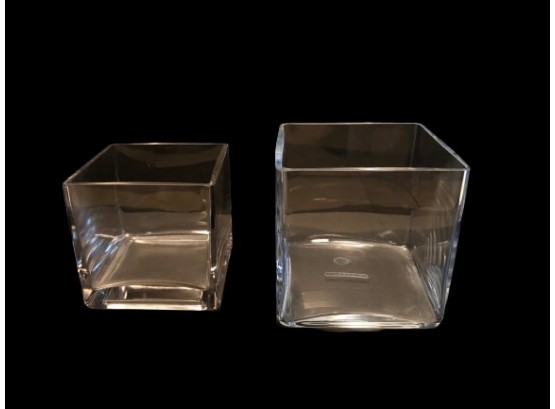 Two Square Crystal Vases