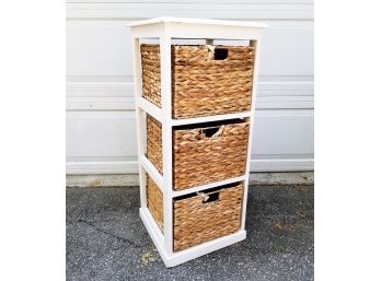 Wooden Frame 3 Shelf Cabinet With 3 Woven Straw Baskets