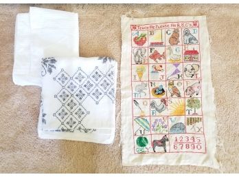 Vintage Cross Stitch Tablecloth And ABC Sampler