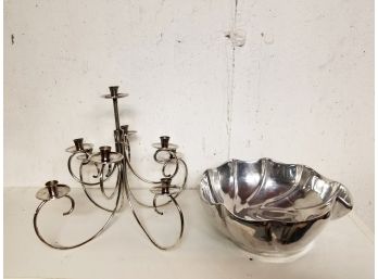 1950's Chrome Candelabra And Serving Dish