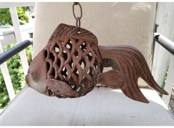 Rustic Vintage Outdoor Hanging Goldfish Figural Lantern