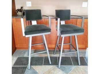 Pair Of Amisco 'Akers' Swivel Counter Stools With Arms