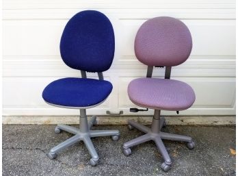 2 Contemporary Upholstered Rolling Office Chairs In Cobalt And Lilac
