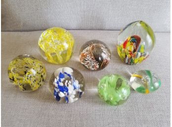 7 Pieces Collection Of Murano Style Blown Art Glass Paperweight
