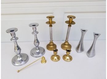 Variety Of Paired Metal Candlesticks Including Nambe + More